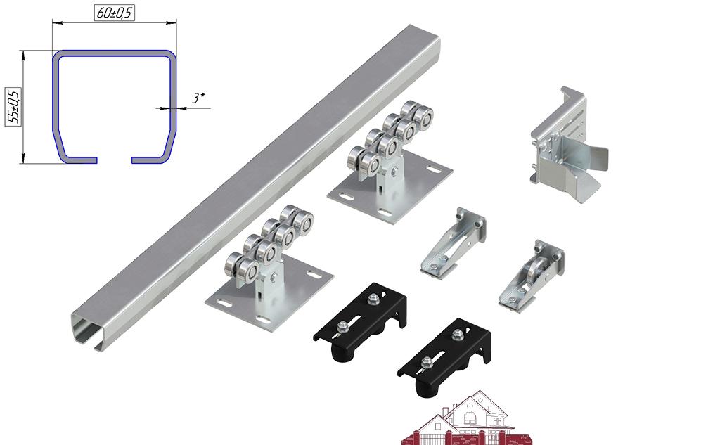 Система роликов и направляющих для балки ХК 60Х55Х3 L=6000ММ